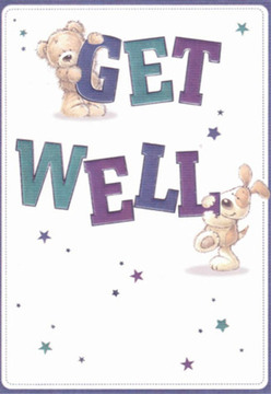 This get well card, beloved by St Luke's residents and crafted with a florist's eye for detail, evokes the restorative comfort we strive to deliver with each bouquet. Two cheerful characters-a soft, honey-coloured teddy and a sprightly, floppy-eared puppy-animate the scene with their playful affection. The bear gently clasps the arching top of 'GET,' while the puppy's snout nestles the letter 'WELL,' their rounded shapes and expressive faces radiating tender encouragement. Bold letters in deep, resonant purples and teal blues leap from the clean white backdrop, echoing the vibrant palettes found in blooms available for same-day delivery across St Luke's and Finsbury. Interspersed are whimsical stars in rich indigo and gentle aqua, each one shimmering with the promise of brighter days and community support. The illustration's tactile qualities-the bear's soft-hued fluff, the puppy's velvety ears-invite a sense of touch akin to running a hand through a fresh bouquet. The overall effect is a gentle celebration, a visual and emotional salve grounded in the spirit of St Luke's. As with arranging flowers on Old Street, every brushstroke feels intentional, each element intertwined to encourage hope and warmth amid recovery. The thoughtful artistry and heartfelt messaging of this card mirror the careful attention our florists offer-every detail chosen to uplift, comfort, and fill a loved one's space with local, genuine care.