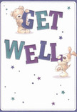 This exquisitely cheerful get well card, reminiscent of the warmth found in St Luke's neighbourhood gatherings, captures the tender optimism we cherish in difficult times. Two whimsical friends-a cuddly brown bear and a spirited puppy with endearing, floppy ears-seem to leap from the creamy background, each joyfully clutching the vibrant letters of 'Get Well.' The text, composed of deep indigo, lively teal, and gentle violet, brings a bold splash of colour, standing out like the freshest stems arranged by skilled local florists. Scattered above and around, starlike bursts in soft gradients of blue and purple twinkle invitingly, infusing the scene with hopefulness and the gentle possibility of brighter days. There is a realism to the illustrated fur: you can almost sense the bear's plush embrace and the puppy's warm nuzzle, evoking the tactile comfort of soft petals in a hand-delivered bouquet. Thoughtfully composed, this card shares more than a message-it transmits the healing touch and emotional care that so many in St Luke's value, especially when supporting someone's recovery. Just as local floral arrangements brighten homes across City Road and Bunhill Fields, the card's gentle energy offers reassurance and warmth. Every brushstroke is imbued with the sincerity and delicate understanding of communal support, making it a perfect accompaniment to fresh blooms from the area, delivering comfort with style and heartfelt kindness.